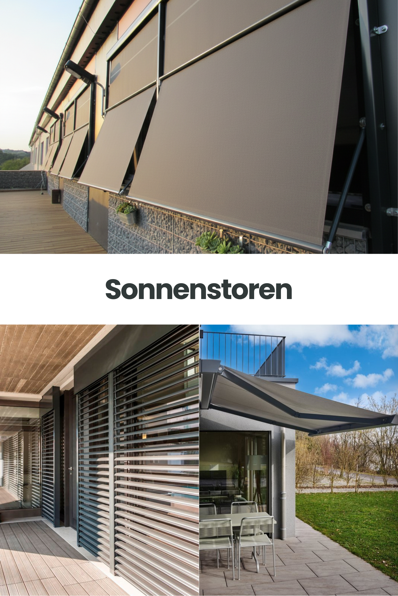 Fallarm-/ Ausstellmarkisen Fallarmmarkisen von Innotech bieten flexiblen Sicht- und Blendschutz und sorgen für ein angenehmes Raumklima. Sie halten Hitze draußen.